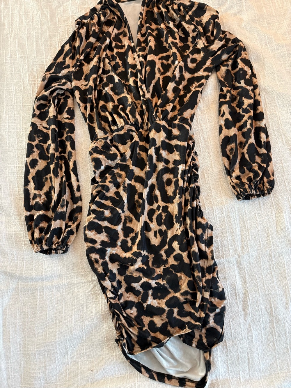 SHEIN Leopard Print Long Sleeve Wrap Dress - Tan & Black